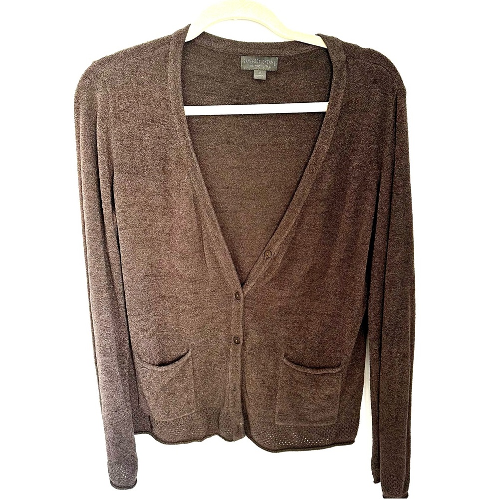 Barefoot Dreams Cozychic Ultra Lite Cardigan in Brown - Size Medium